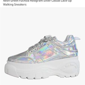 Silver Holographic Lace-Up Sneakers